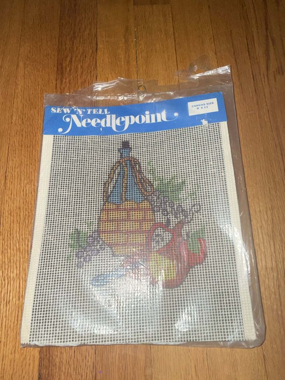 Vintage Sew N Tell Needlepoint Kit Wine & Fruit Sealed Size 9” x 11”